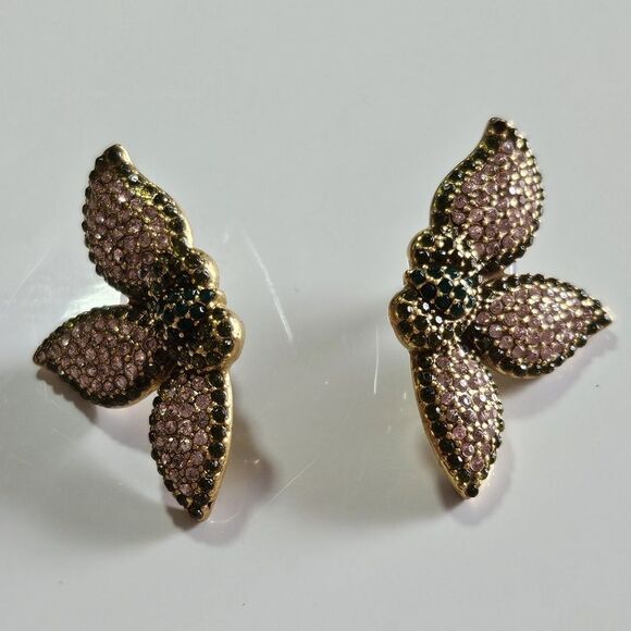 Stella & Dot Jewelry - STELLA & DOT Flower Pink Green Pave Rhinestone Pierced Earrings